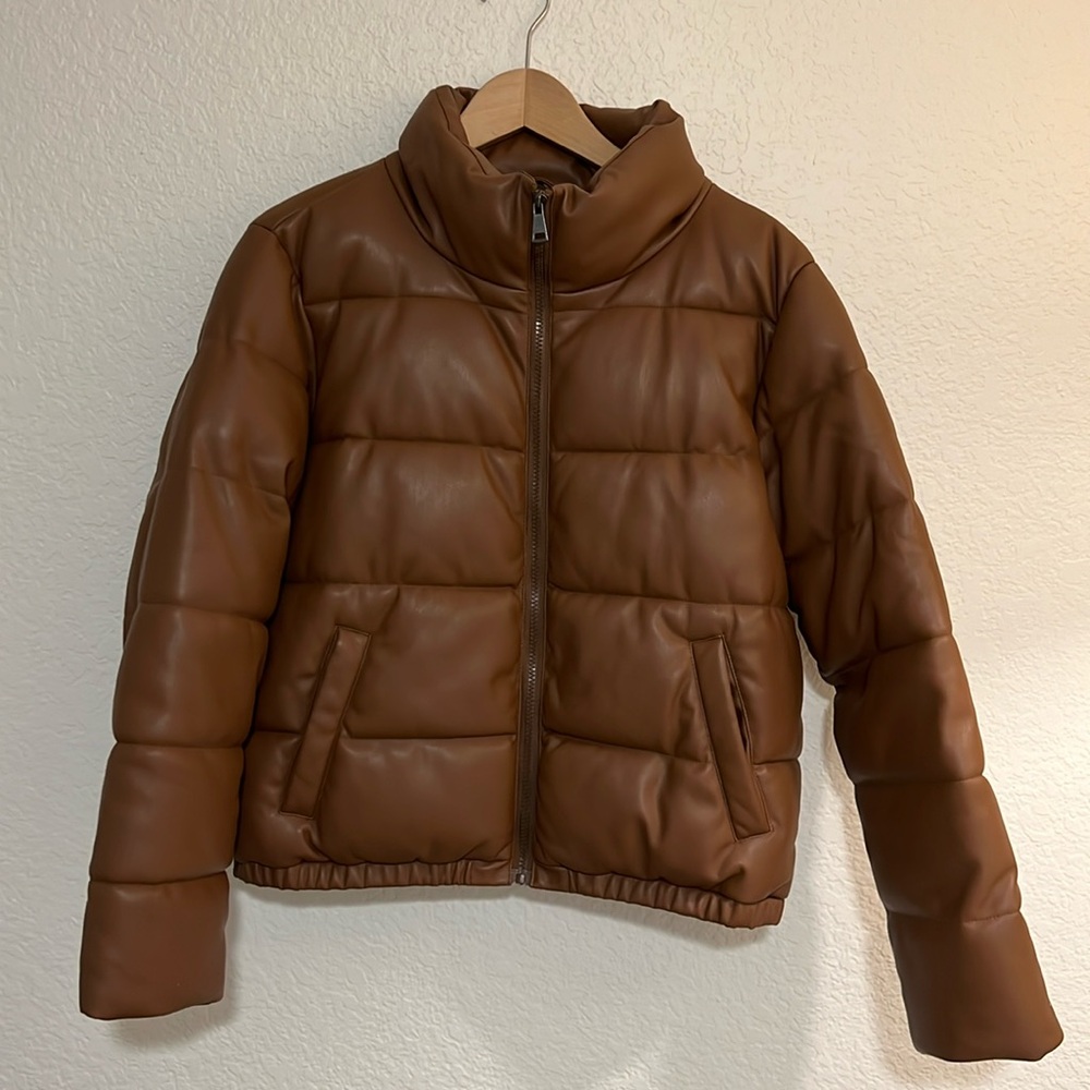 Faux Leather Brown Puffer Medium
